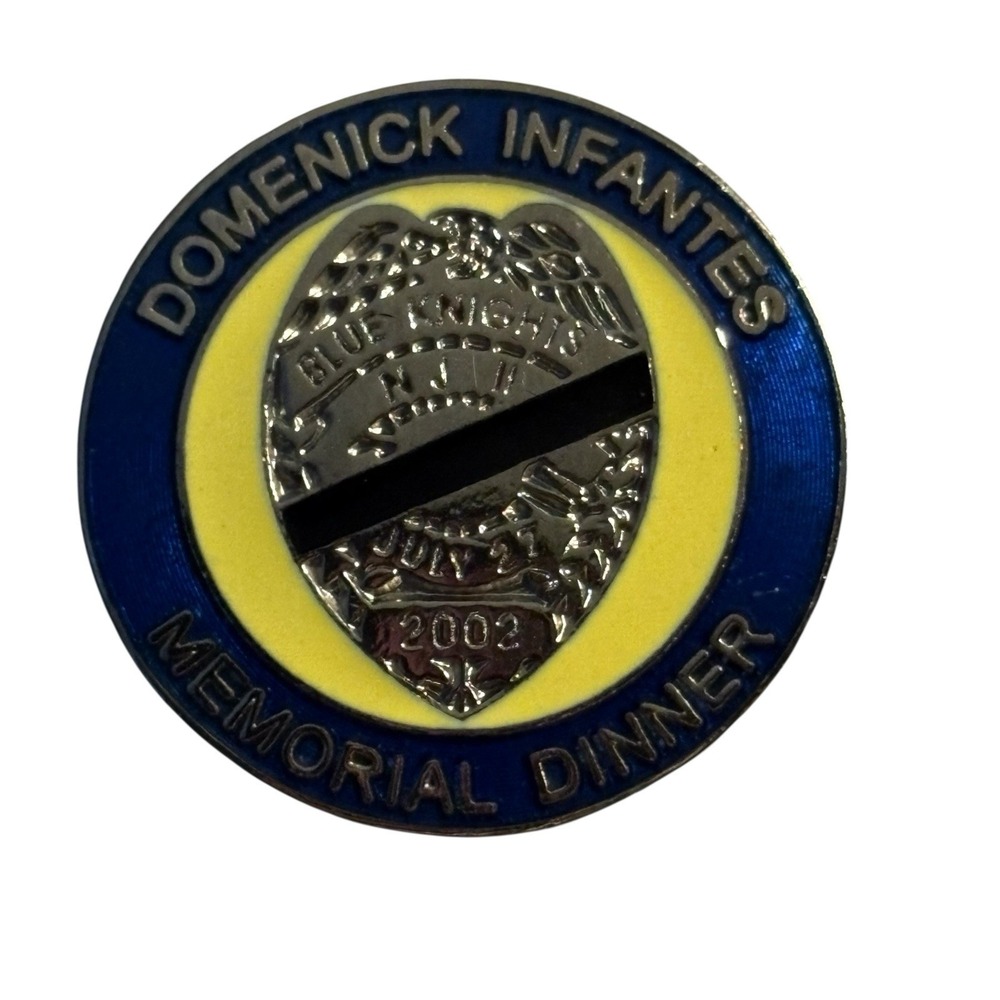 Domenick Infantes Memorial Dinner Pin Round Enameled Vintage Blue Knights 2002